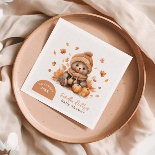 Kleine teddybeer Herfst in liefde Oranje pompoen Servet