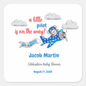 Kleine teddybeer in het Sky Baby shower Vierkante Sticker (Voorkant)