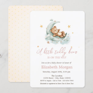 Kleine teddybeer maan sterren baby shower kaart