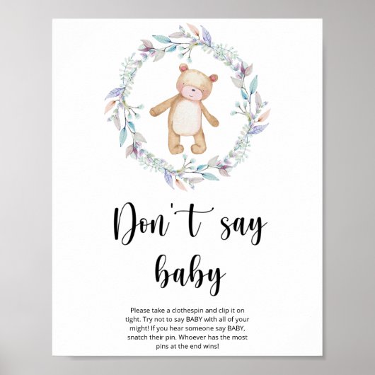 Kleine teddybeer Zeg geen baby Poster (Voorkant)