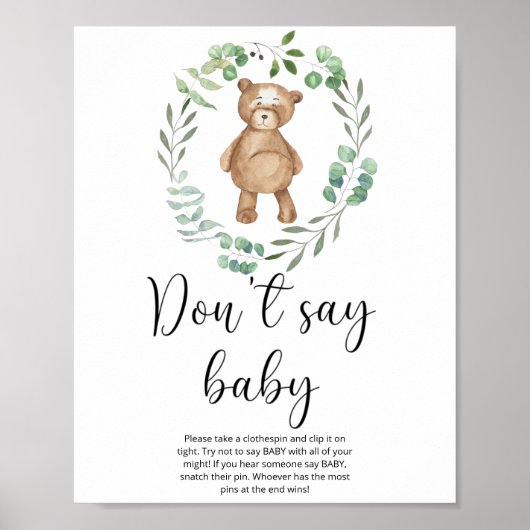 Kleine teddybeer Zeg geen baby Poster (Voorkant)