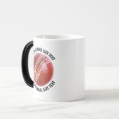 Kleine tekst, cricketbal 320 gram aangepaste warmt magische mok (Voorkant links)