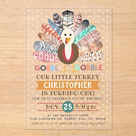 Kleine Thanksgiving Turkije elke dag van de leefti Acryl Uitnodigingen (Voorkant)