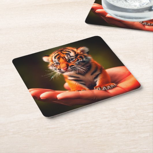 Kleine tijger kartonnen onderzetters (Schuin)