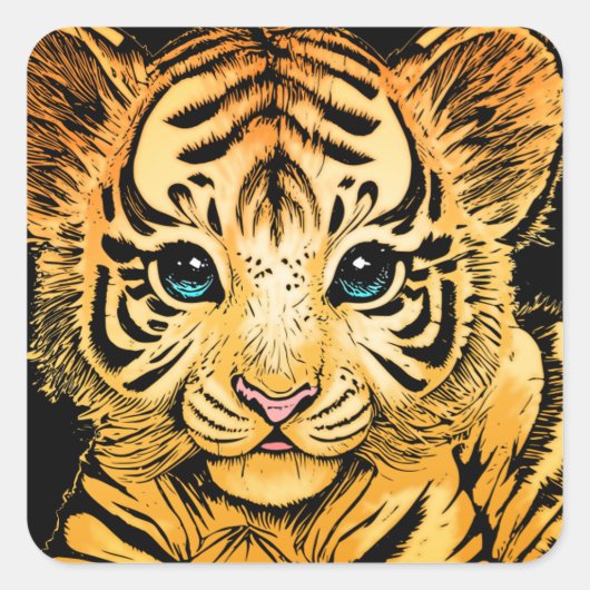 KLEINE TIJGER VIERKANTE STICKER (Voorkant)