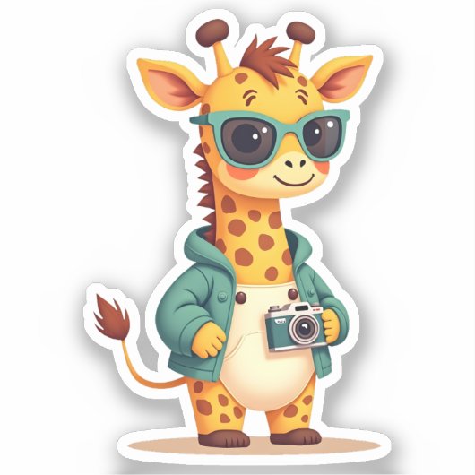 kleine toeristische Giraffe | Kawaii Adventure Art Sticker (Voorkant)