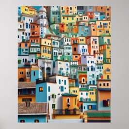Kleine toeristische stad met veel kleurrijke huize poster