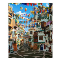 Kleine toeristische stad met veel kleurrijke huize