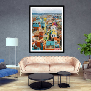 Kleine Toeristische stad veel kleurrijke huizen ge Poster