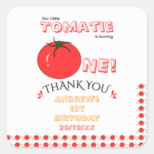 Kleine Tomatie wordt één Cute 1e verjaardag Vierkante Sticker