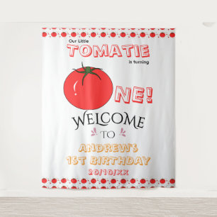 Kleine Tomatie wordt één Cute 1e verjaardag Wandkleed