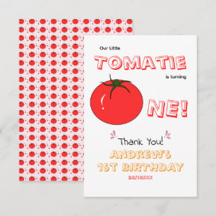 Kleine Tomatie Wordt Eén Schattige 1e Verjaardag Bedankkaart