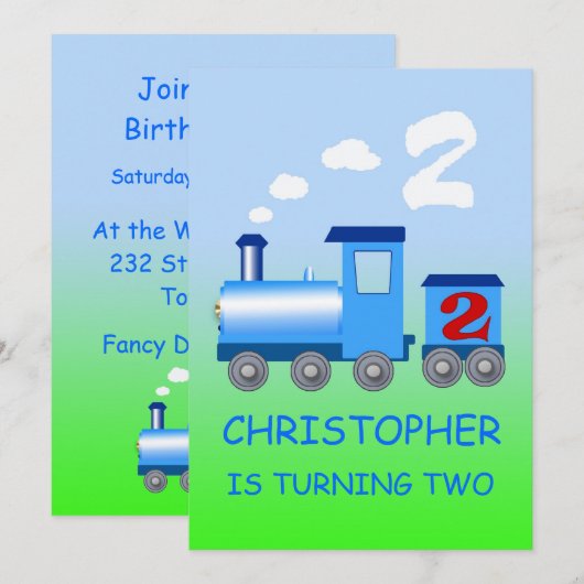 Kleine trein 2e verjaardag uitnodiging (Voorkant / Achterkant)