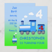 Kleine trein 4e verjaardagsfeestje uitnodiging (Voorkant / Achterkant)