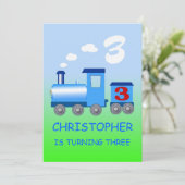 Kleine trein uitnodiging voor 3e verjaardagsfeestj (Staand voorkant)