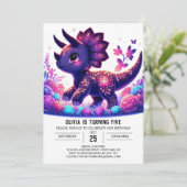 Kleine Triceratops Dinosaurus Digitale Verjaardag Kaart (Staand voorkant)