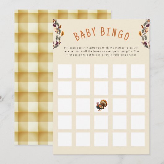 Kleine Turkije Thanksgiving Herfst Baby Bingo Kaart (Voorkant / Achterkant)