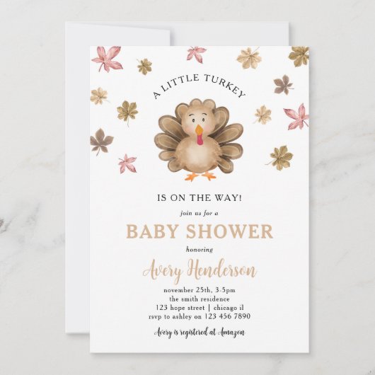 Kleine Turkije Thanksgiving Herfst Baby shower Kaart (Voorkant)