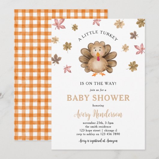 Kleine Turkije Thanksgiving Herfst Baby shower Kaart (Voorkant / Achterkant)
