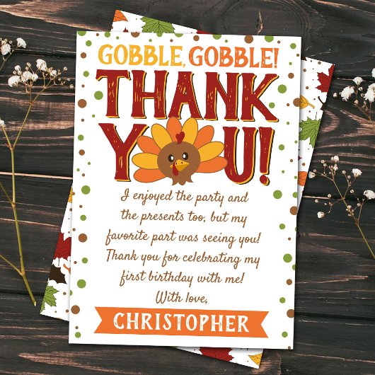 Kleine Turkse Herfst Thanksgiving 1e verjaardag Bedankkaart