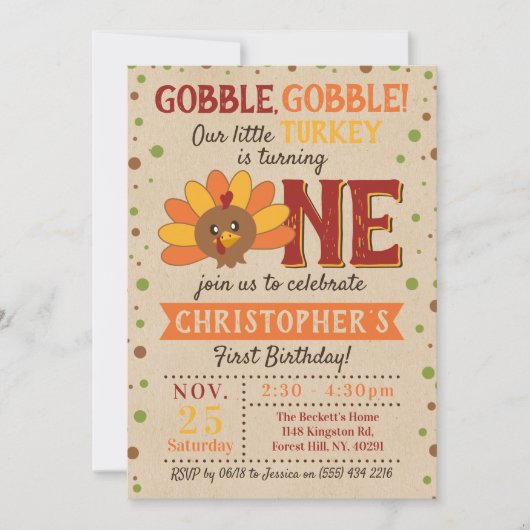 Kleine Turkse Herfst Thanksgiving 1e verjaardag Kaart (Voorkant)