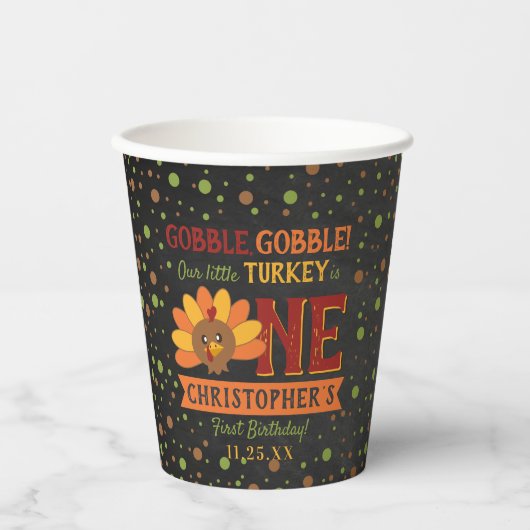 Kleine Turkse Herfst Thanksgiving 1e verjaardag Papieren Bekers (Voorkant)