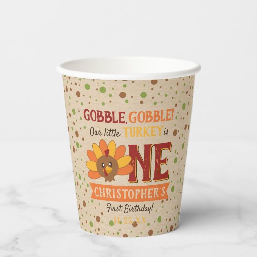 Kleine Turkse Herfst Thanksgiving 1e verjaardag Papieren Bekers (Achterkant)