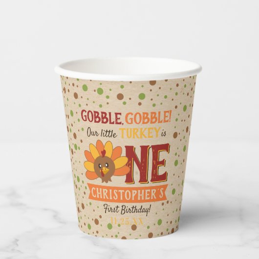 Kleine Turkse Herfst Thanksgiving 1e verjaardag Papieren Bekers (Voorkant)