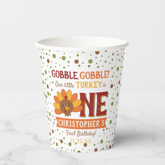 Kleine Turkse Herfst Thanksgiving 1e verjaardag Papieren Bekers (Voorkant)