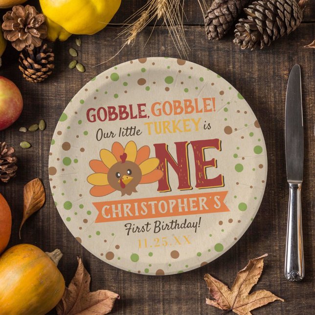 Kleine Turkse Herfst Thanksgiving 1e verjaardag Papieren Bordje