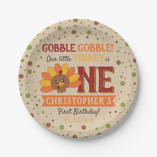 Kleine Turkse Herfst Thanksgiving 1e verjaardag Papieren Bordje (Voorkant)