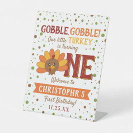 Kleine Turkse Herfst Thanksgiving 1e verjaardag Reclamebord Met Voetstuk