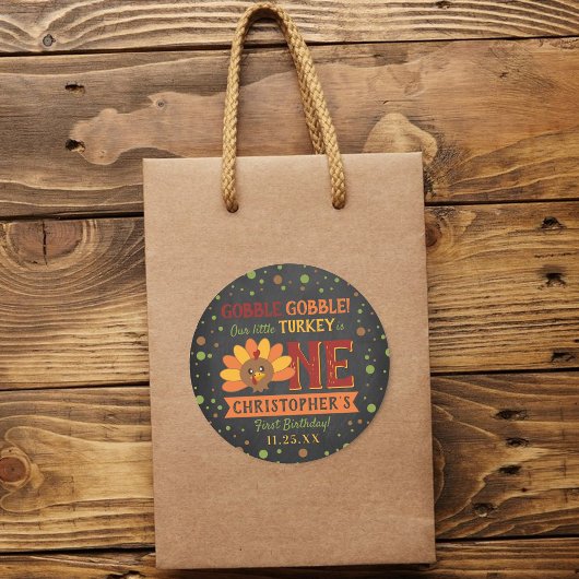 Kleine Turkse Herfst Thanksgiving 1e verjaardag Ronde Sticker