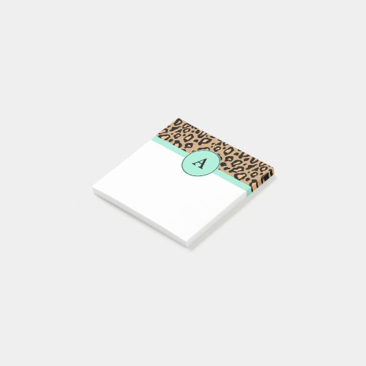 Kleine Turquoise Leopard Monogramed Post Post-it® Notes (Schuin)
