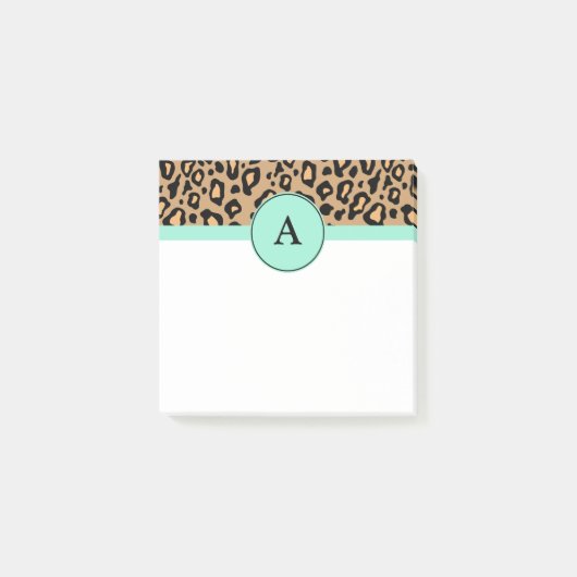 Kleine turquoise luipaard gemonogrammeerde Post It Post-it® Notes (Voorkant)