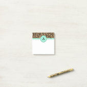 Kleine turquoise luipaard gemonogrammeerde Post It Post-it® Notes (Op bureau)