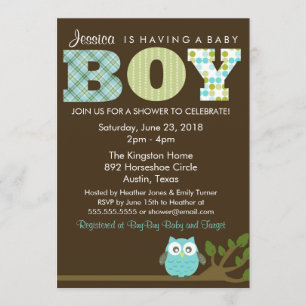 Kleine Uil Baby Boy Douche Uitnodiging, Patroon Kaart