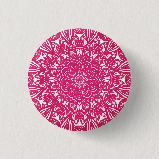 Kleine uil mandala viva magenta ronde button 3,2 cm (Voorkant)