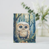 Kleine uil op tak bij halve maan briefkaart (Staand voorkant)