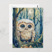 Kleine uil op tak bij halve maan briefkaart (Voorkant / Achterkant)
