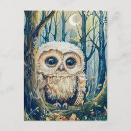 Kleine uil op tak bij halve maan briefkaart