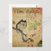 kleine uil roze rozen Frans Briefkaart (Voorkant / Achterkant)