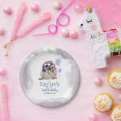 Kleine Uil Schattige Blauw Verjaardag Papieren Bordje (Feest)