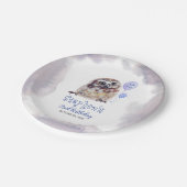 Kleine Uil Schattige Blauw Verjaardag Papieren Bordje (Gekanteld)