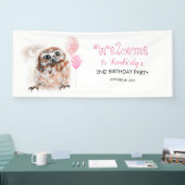 Kleine Uil Schattige Roze Verjaardagsfeestje Spandoek (Beurs)