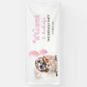 Kleine Uil Schattige Roze Verjaardagsfeestje Spandoek (Verticaal)