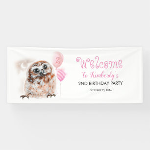 Kleine Uil Schattige Roze Verjaardagsfeestje Spandoek