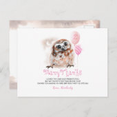 Kleine Uil Verjaardag Dank u Briefkaart (Voorkant / Achterkant)