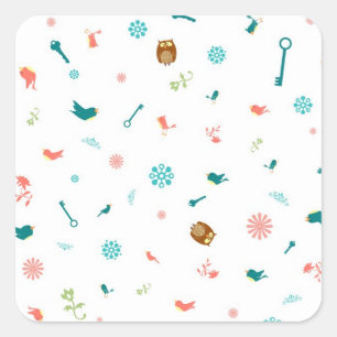 Kleine Uilen en Vogels Vierkante Sticker