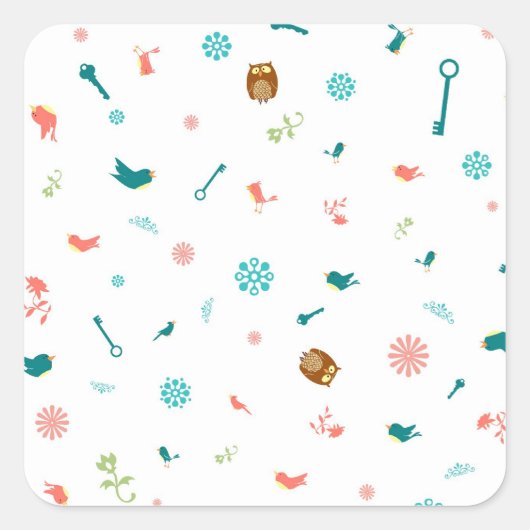 Kleine Uilen en Vogels Vierkante Sticker (Voorkant)